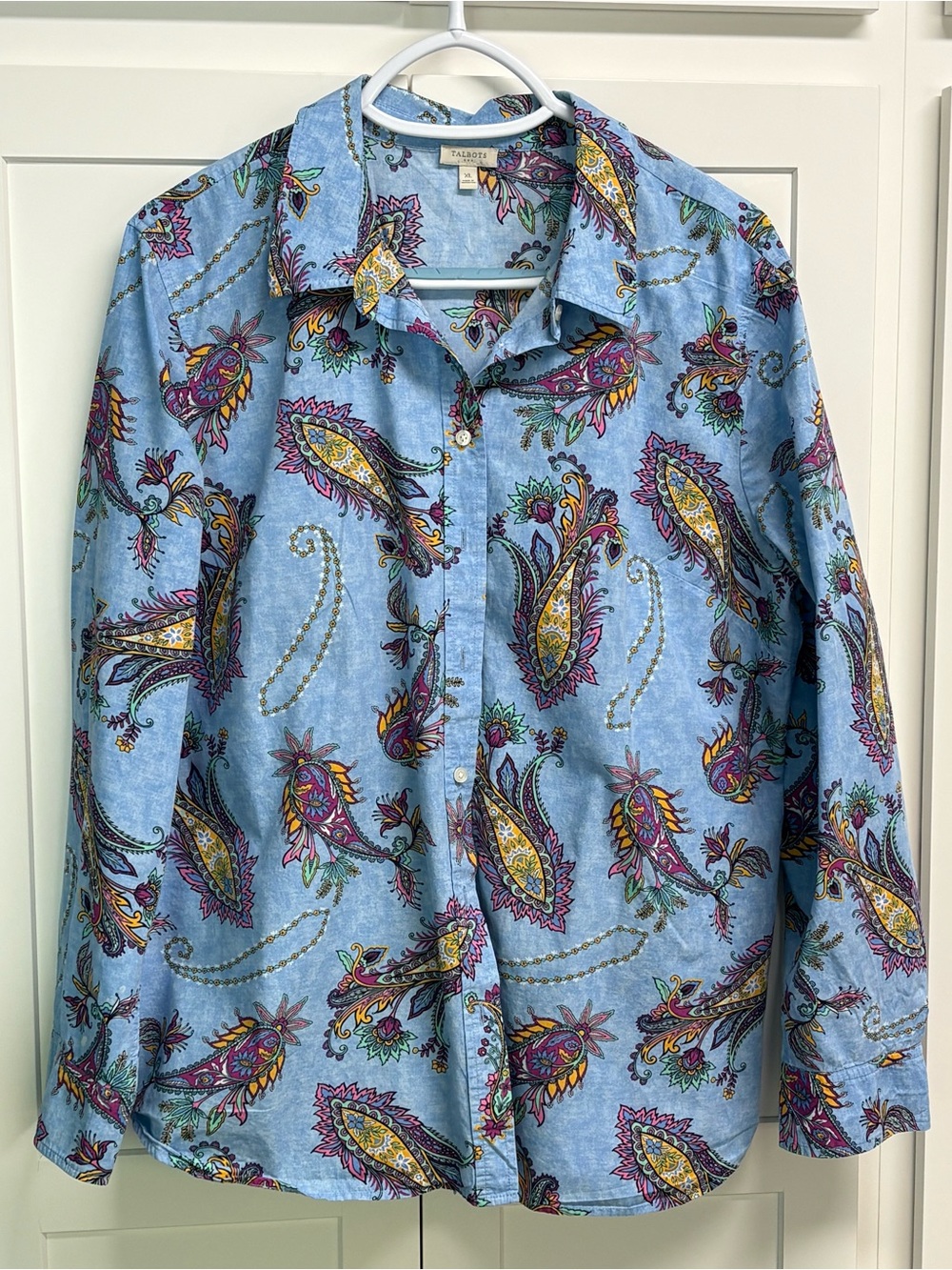 Talbots Light Blue Paisley-Print Button Front Blouse